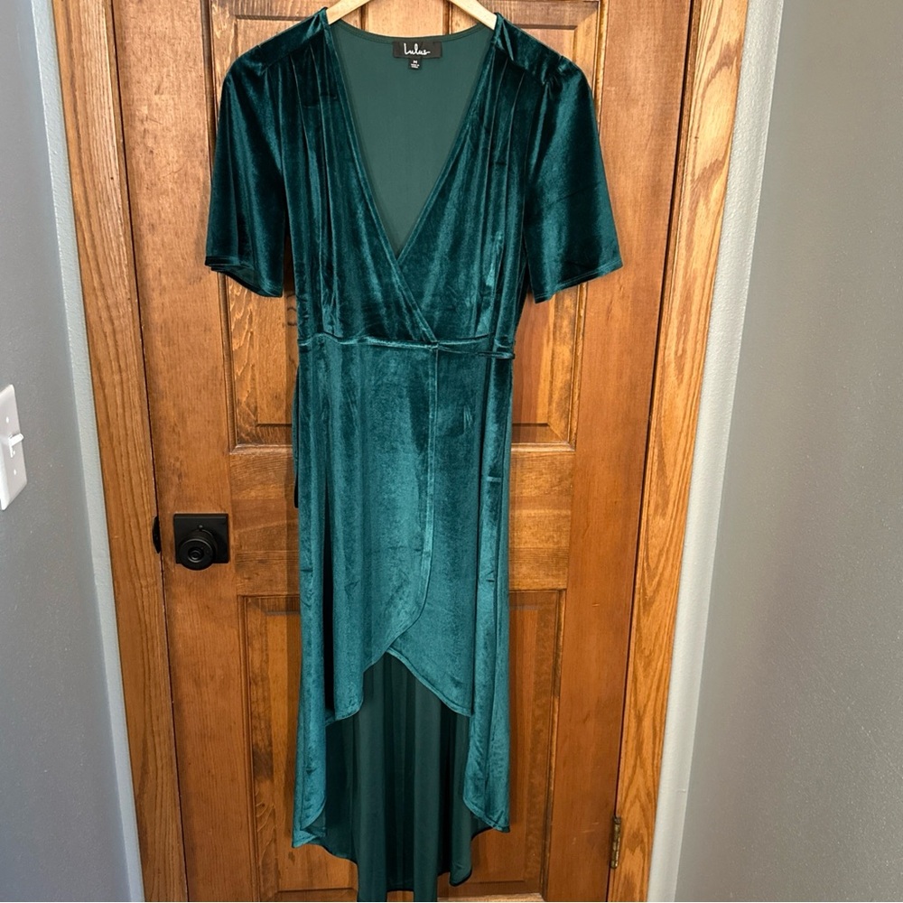 Lulus Dress Size‎ M Green Velvet Holiday Christmas Party High Low Sexy 🍾🎄